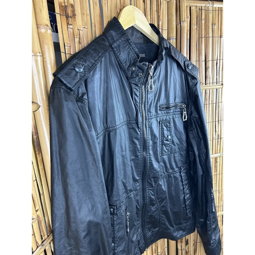 Monarchy Collection Men's Black Moto Biker Goth Rock Metal‎ Full Zip Jacket XL